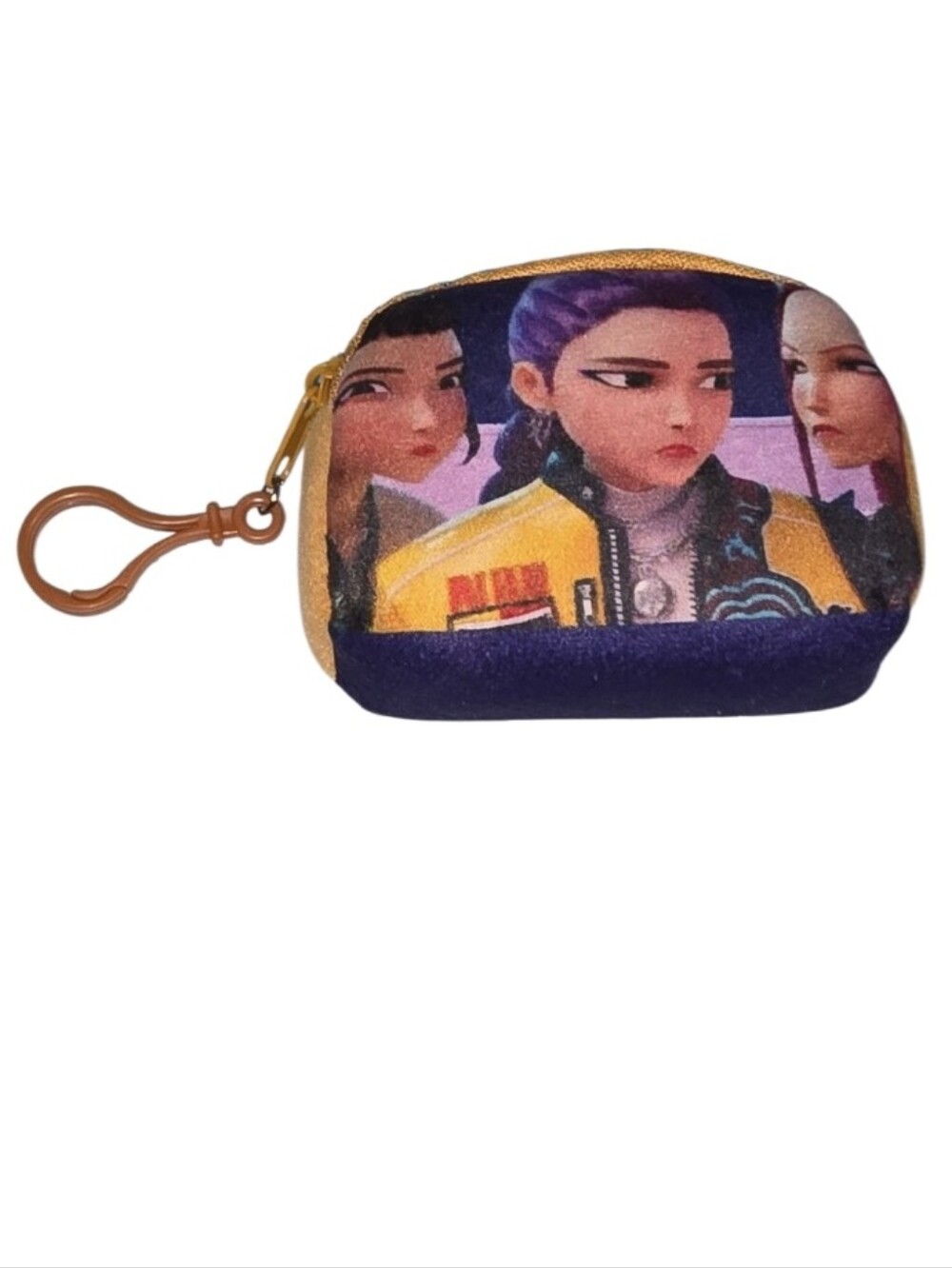 Character Print Small Coin Bag Keychain Pouch - Purple & Yellow